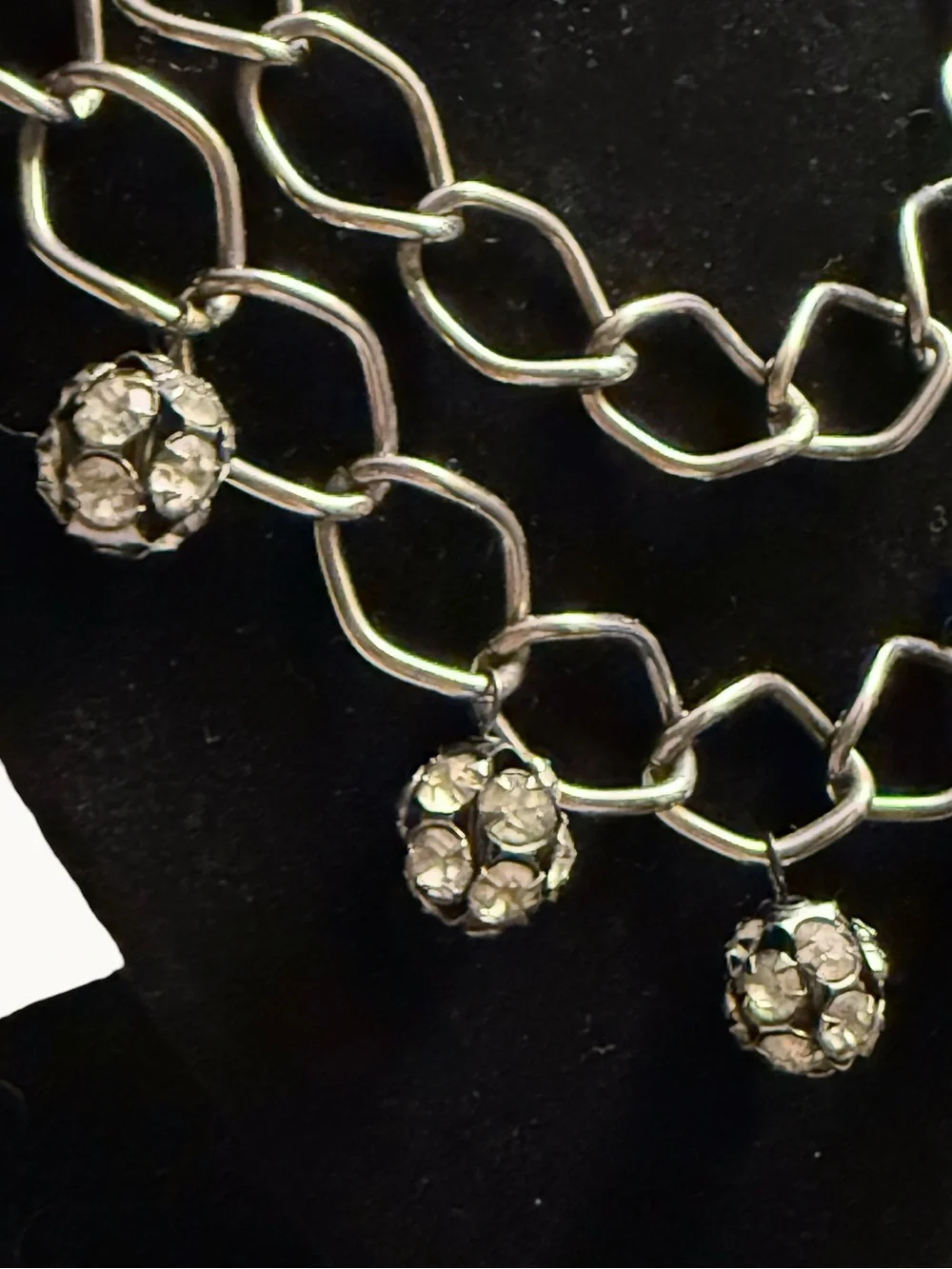 Double-Row Silver Necklace with Crystal Ball Charms